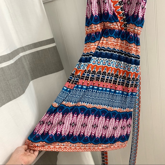 NWT LAUNDRY BY SHELLI SEGAL Mandarin Red Multi Patterned Sleeveless Wrap Dress 0 - Picture 5 of 15